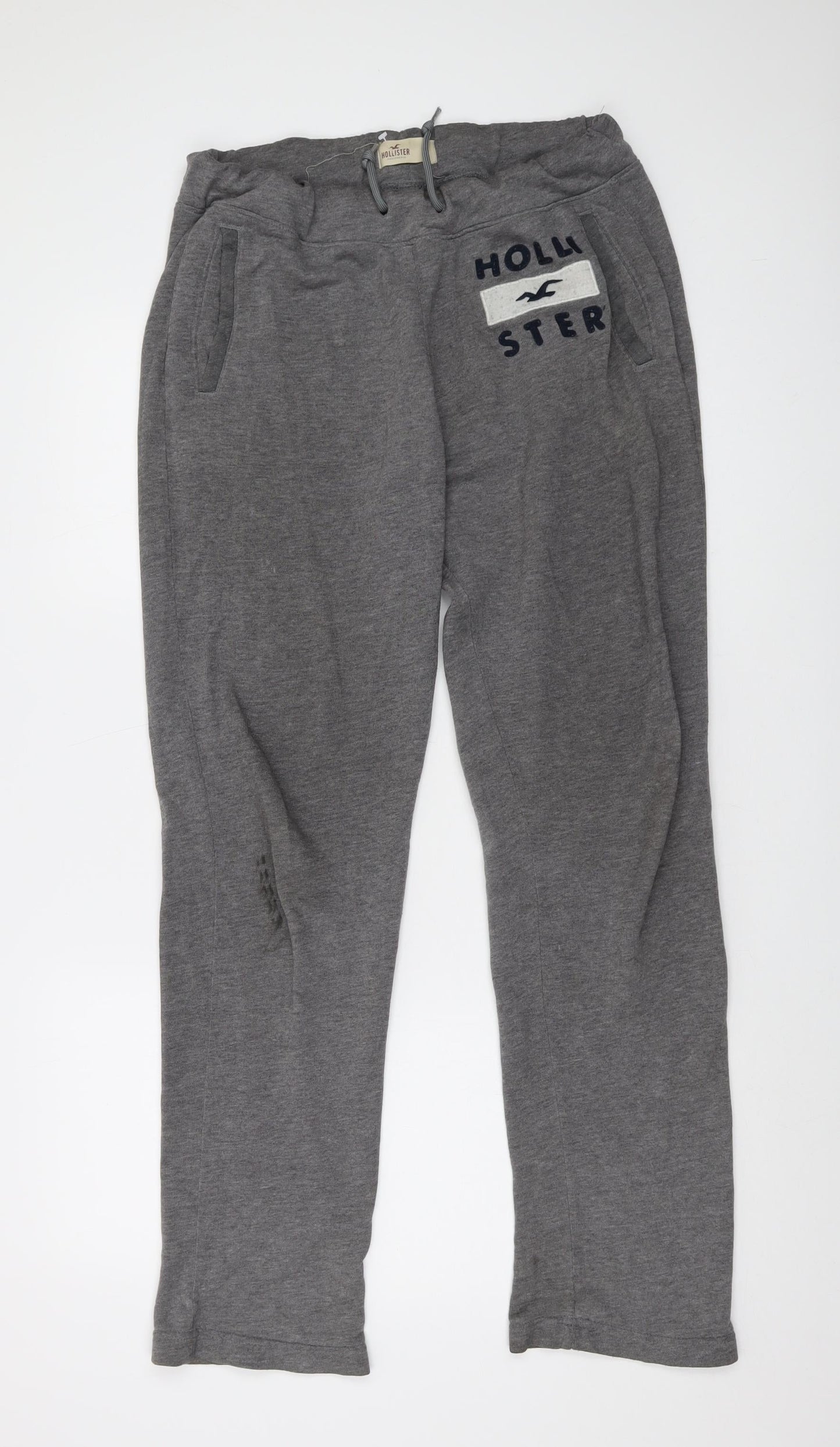 Hollister Mens Grey Cotton Trousers Size S L30 in Regular Drawstring