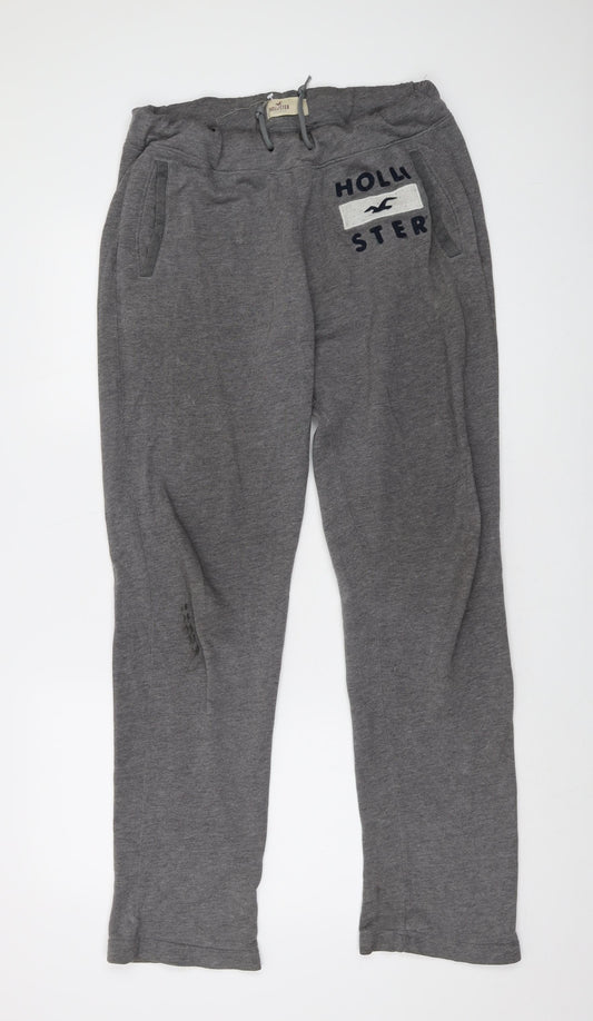 Hollister Mens Grey Cotton Trousers Size S L30 in Regular Drawstring