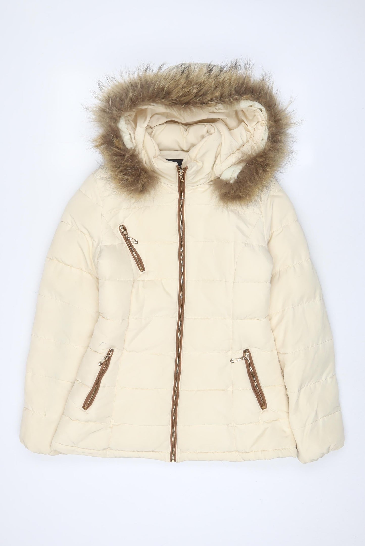 Attentif Womens Ivory Parka Coat Size 8 Zip - Zip Pockets