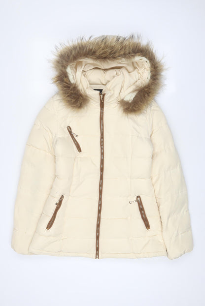 Attentif Womens Ivory Parka Coat Size 8 Zip - Zip Pockets