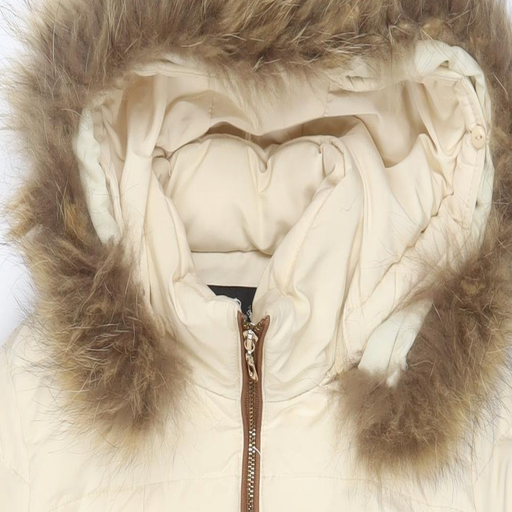 Attentif Womens Ivory Parka Coat Size 8 Zip - Zip Pockets