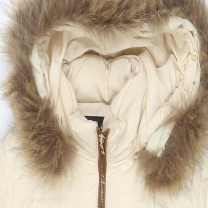 Attentif Womens Ivory Parka Coat Size 8 Zip - Zip Pockets