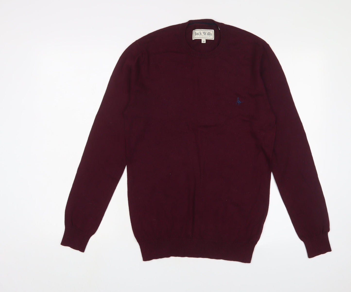 Jack Wills Mens Red Crew Neck Cotton Pullover Jumper Size XS Long Sleeve - Logo, Embroidered