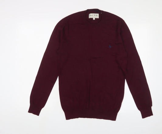 Jack Wills Mens Red Crew Neck Cotton Pullover Jumper Size XS Long Sleeve - Logo, Embroidered