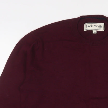 Jack Wills Mens Red Crew Neck Cotton Pullover Jumper Size XS Long Sleeve - Logo, Embroidered