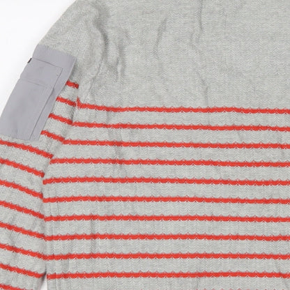 PME Legend Mens Grey Crew Neck Striped Cotton Pullover Jumper Size M Long Sleeve - Logo, Embroidered