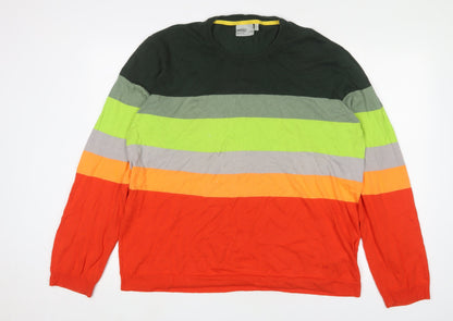 Wezc Mens Multicoloured Crew Neck Striped Cotton Pullover Jumper Size XL Long Sleeve