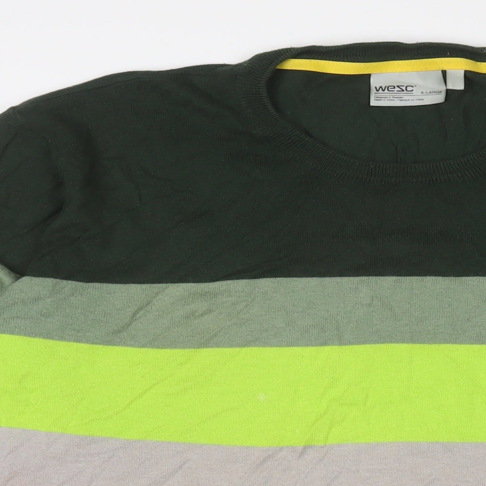 Wezc Mens Multicoloured Crew Neck Striped Cotton Pullover Jumper Size XL Long Sleeve