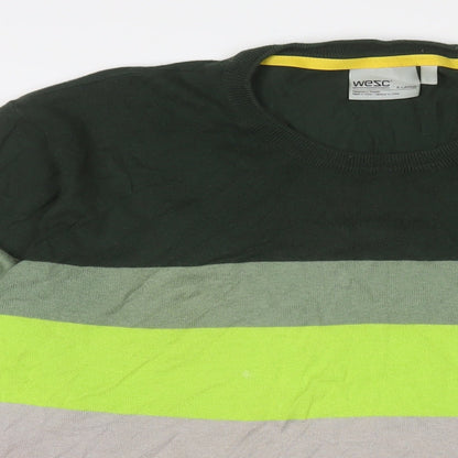 Wezc Mens Multicoloured Crew Neck Striped Cotton Pullover Jumper Size XL Long Sleeve