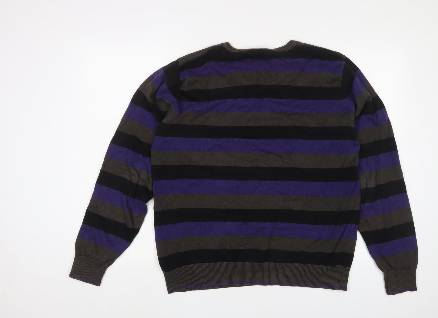 Dissident Mens Purple Crew Neck Striped Cotton Pullover Jumper Size XL Long Sleeve - Logo