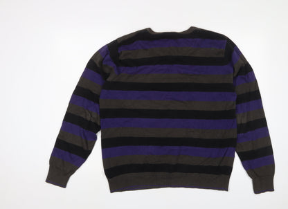 Dissident Mens Purple Crew Neck Striped Cotton Pullover Jumper Size XL Long Sleeve - Logo