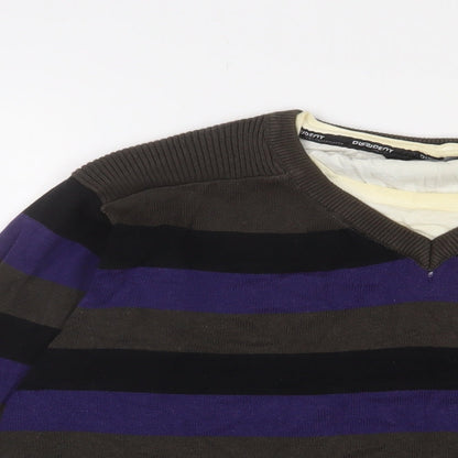 Dissident Mens Purple Crew Neck Striped Cotton Pullover Jumper Size XL Long Sleeve - Logo