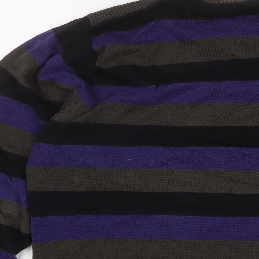 Dissident Mens Purple Crew Neck Striped Cotton Pullover Jumper Size XL Long Sleeve - Logo