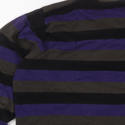 Dissident Mens Purple Crew Neck Striped Cotton Pullover Jumper Size XL Long Sleeve - Logo