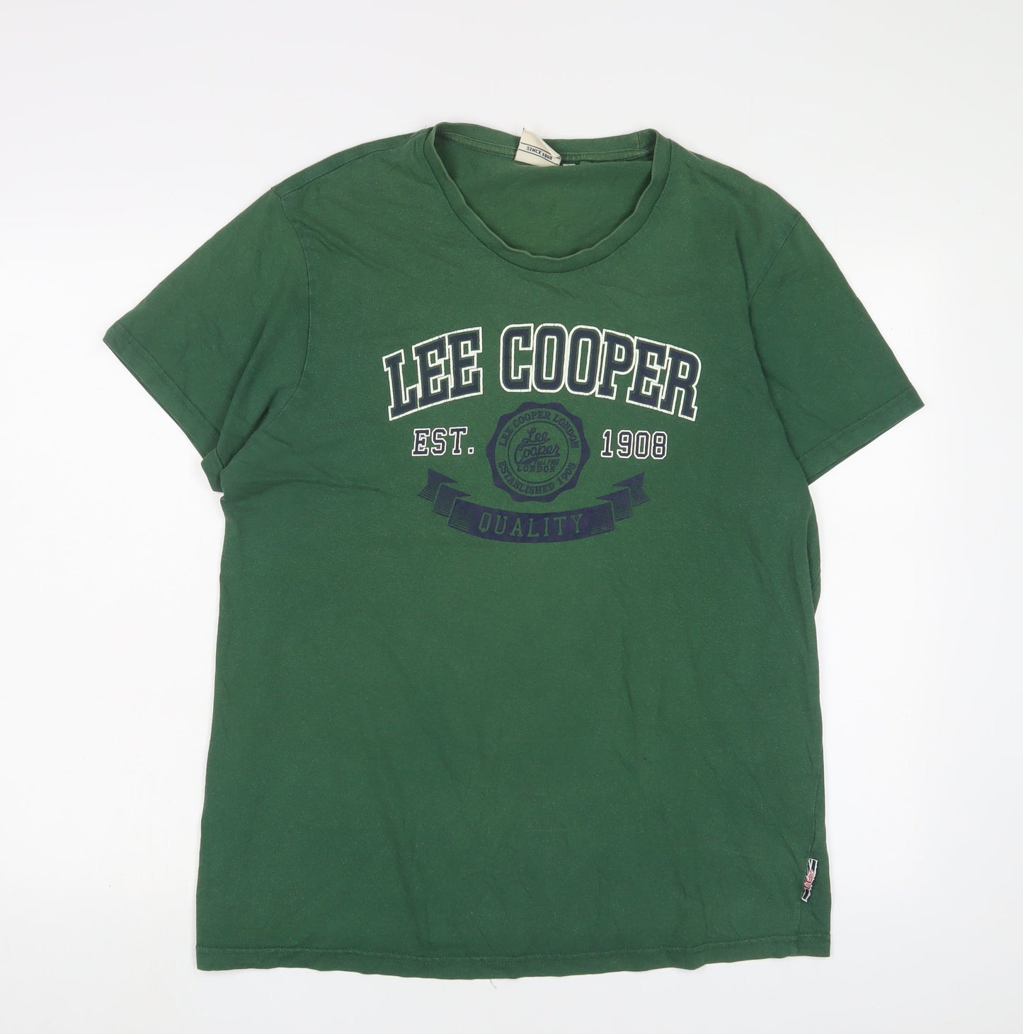 Lee Cooper Mens Green Cotton T-Shirt Size L Crew Neck - Logo