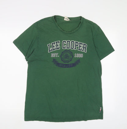 Lee Cooper Mens Green Cotton T-Shirt Size L Crew Neck - Logo