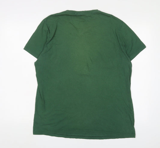 Lee Cooper Mens Green Cotton T-Shirt Size L Crew Neck - Logo