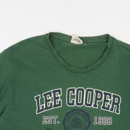 Lee Cooper Mens Green Cotton T-Shirt Size L Crew Neck - Logo