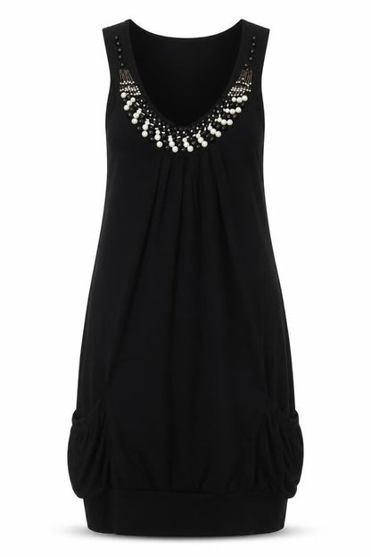 Apricot Womens Black Viscose Tank Dress Size M V-Neck Pullover - Beaded