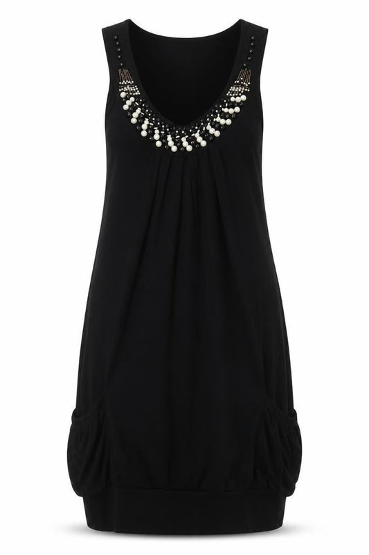 Apricot Womens Black Viscose Tank Dress Size M V-Neck Pullover - Beaded