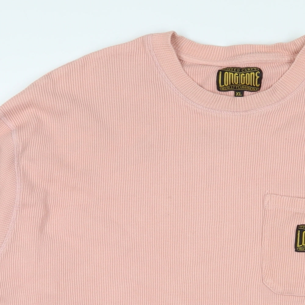 Long Gone Mens Pink Crew Neck Cotton Pullover Jumper Size XL Long Sleeve - Logo, Embroidered