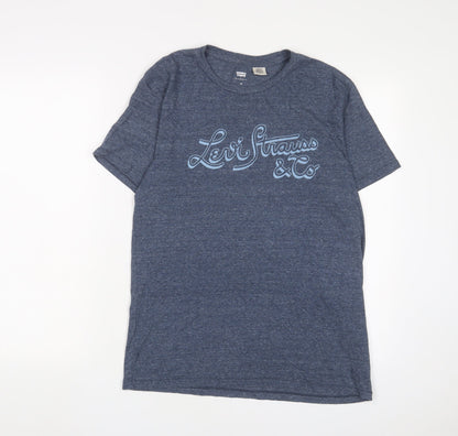 Levi's Mens Blue Cotton T-Shirt Size M Crew Neck - Logo