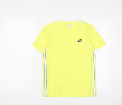 Lotto Mens Yellow Polyester Basic T-Shirt Size M Crew Neck Pullover - Logo