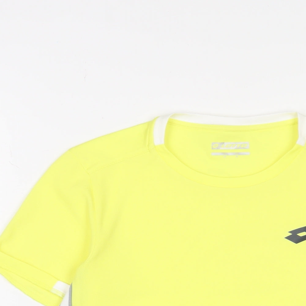 Lotto Mens Yellow Polyester Basic T-Shirt Size M Crew Neck Pullover - Logo