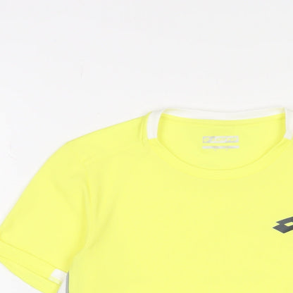 Lotto Mens Yellow Polyester Basic T-Shirt Size M Crew Neck Pullover - Logo