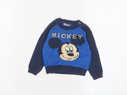 Mickey Mouse Baby Blue Cotton Pullover Jumper Size 6-9 Months Button