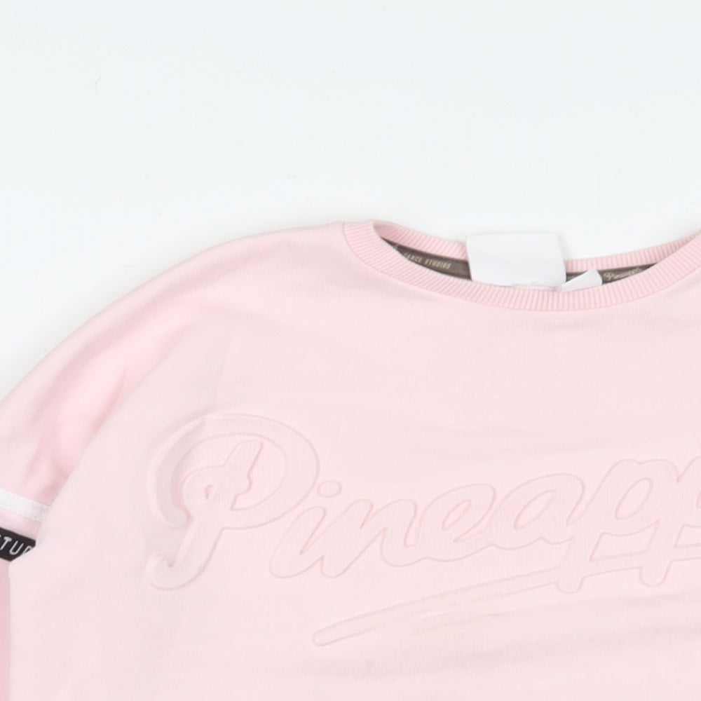 Pineapple Girls Pink Cotton Pullover Sweatshirt Size 9-10 Years Pullover - Logo, Embroidered