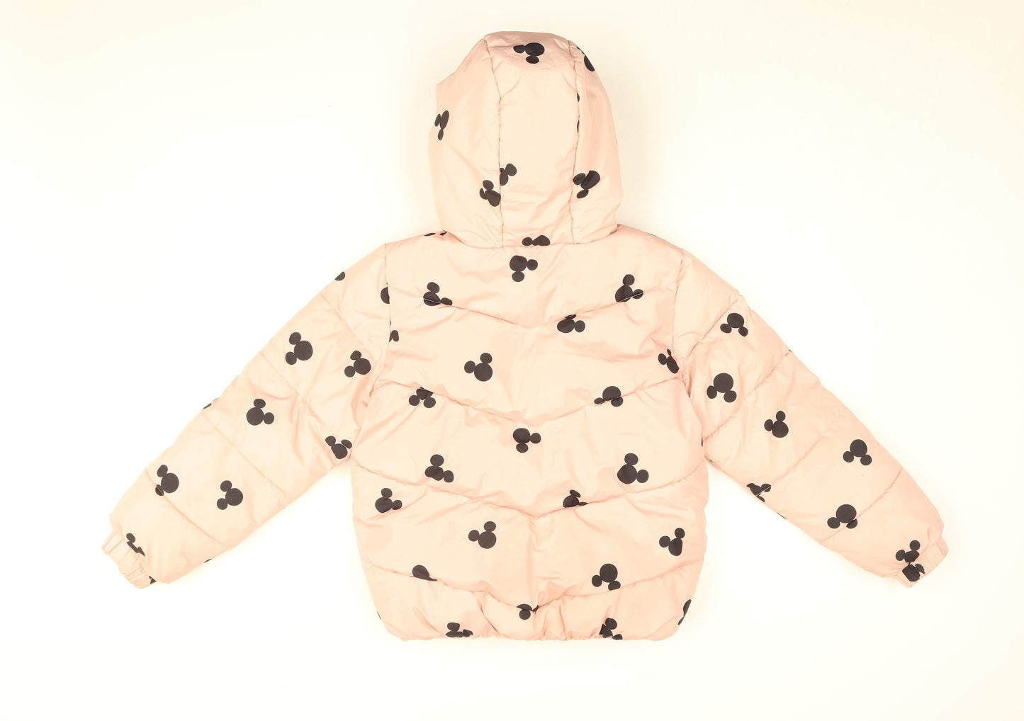 Disney Girls Pink Geometric Puffer Jacket Coat Size 10-11 Years Zip - Mickey Mouse