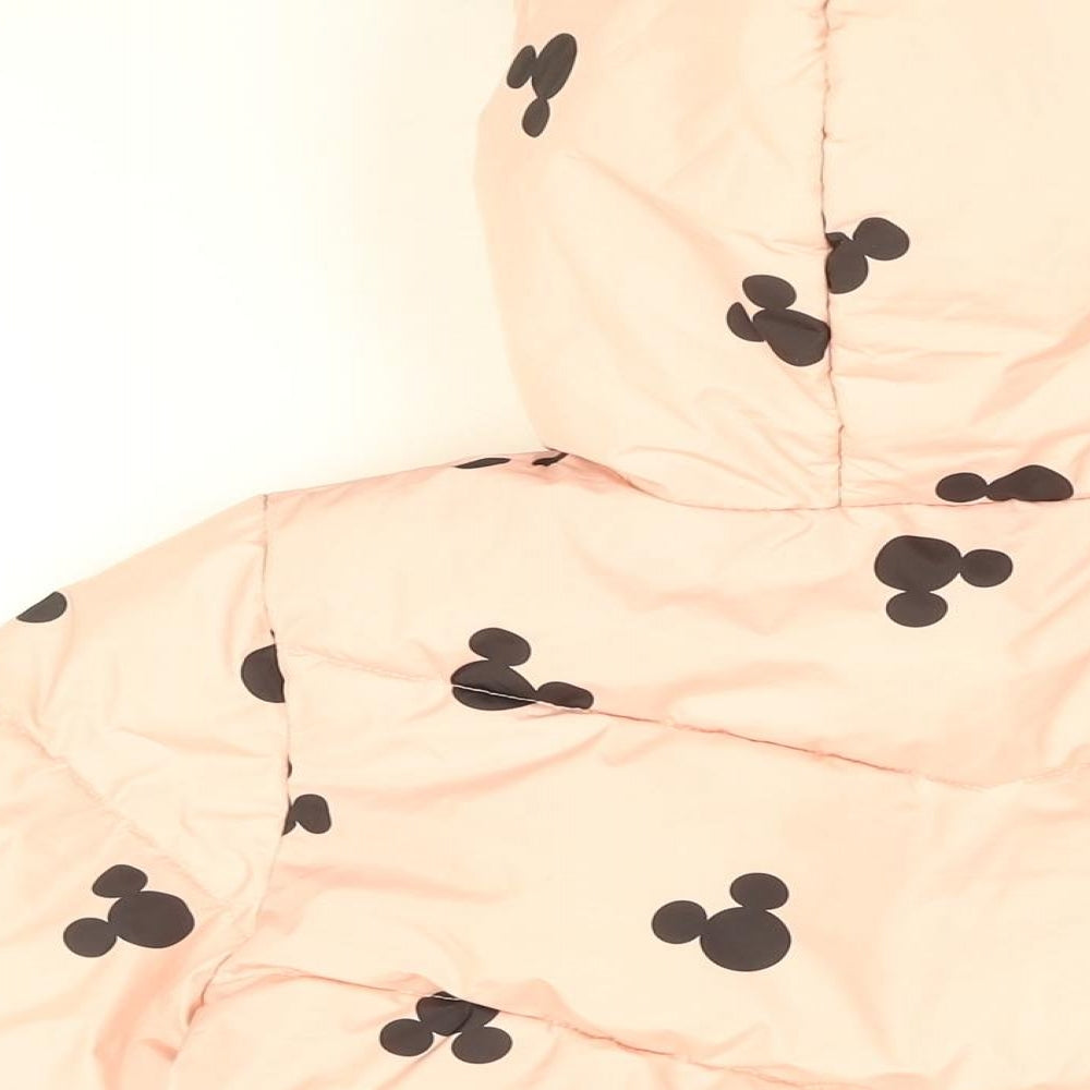 Disney Girls Pink Geometric Puffer Jacket Coat Size 10-11 Years Zip - Mickey Mouse