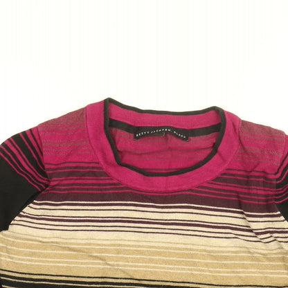 Betty Jackson Black Womens Multicoloured Striped Cotton Basic T-Shirt Size 8 Round Neck