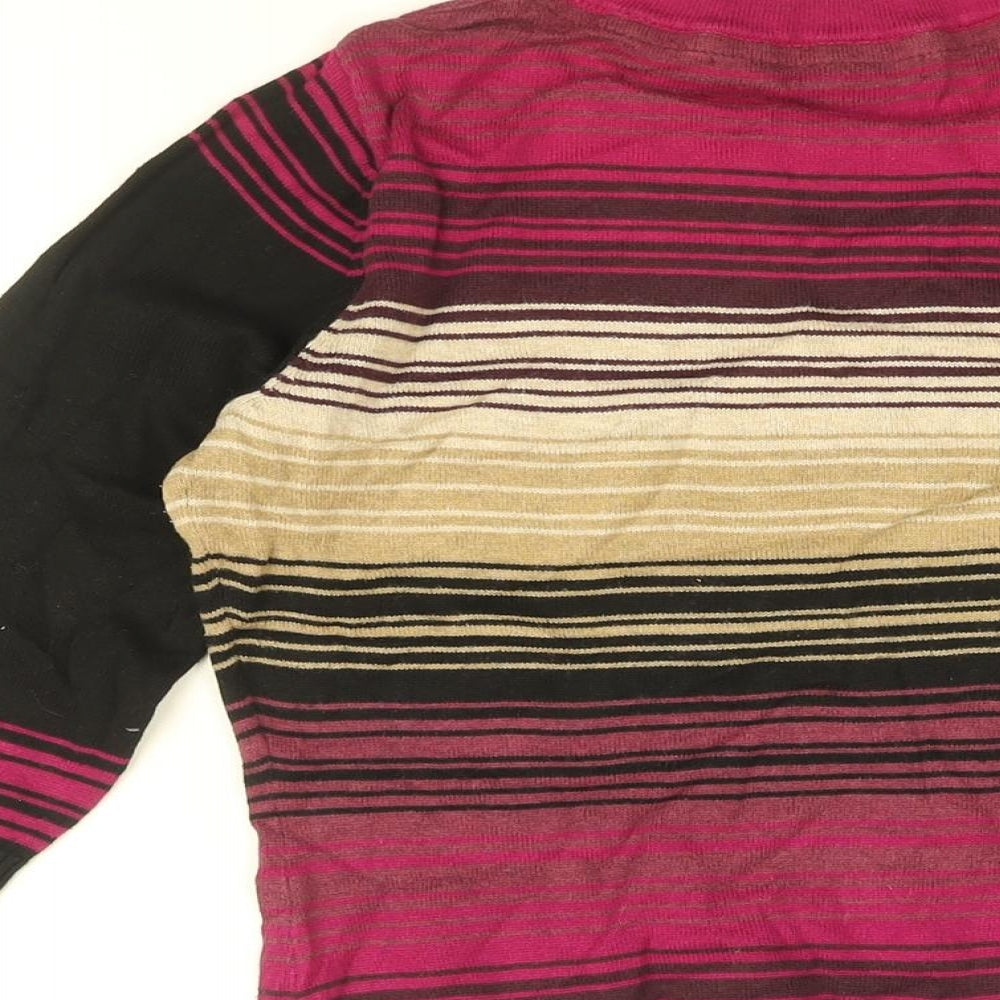 Betty Jackson Black Womens Multicoloured Striped Cotton Basic T-Shirt Size 8 Round Neck