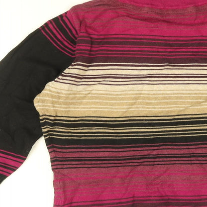 Betty Jackson Black Womens Multicoloured Striped Cotton Basic T-Shirt Size 8 Round Neck