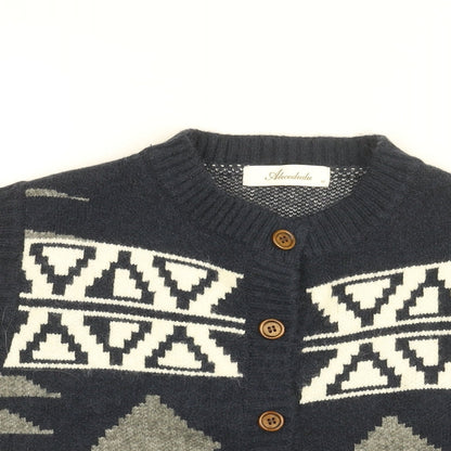 Alicedudu Womens Blue Round Neck Geometric Acrylic Cardigan Jumper Size M