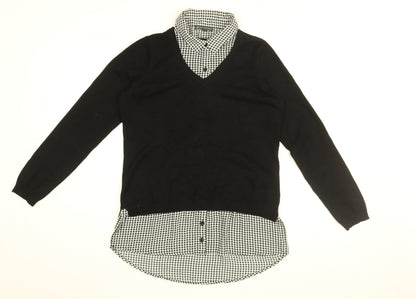Adrianna Papell Womens Black Geometric Viscose Basic Blouse Size S Collared - Houndstooth