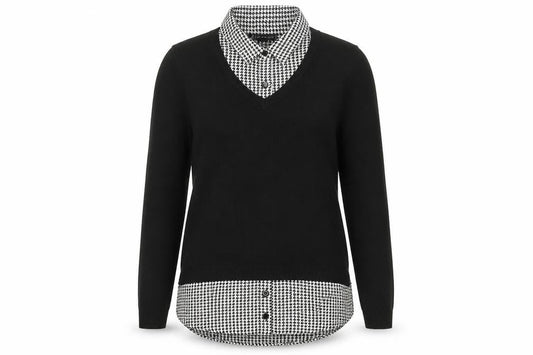 Adrianna Papell Womens Black Geometric Viscose Basic Blouse Size S Collared - Houndstooth
