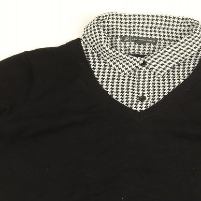 Adrianna Papell Womens Black Geometric Viscose Basic Blouse Size S Collared - Houndstooth