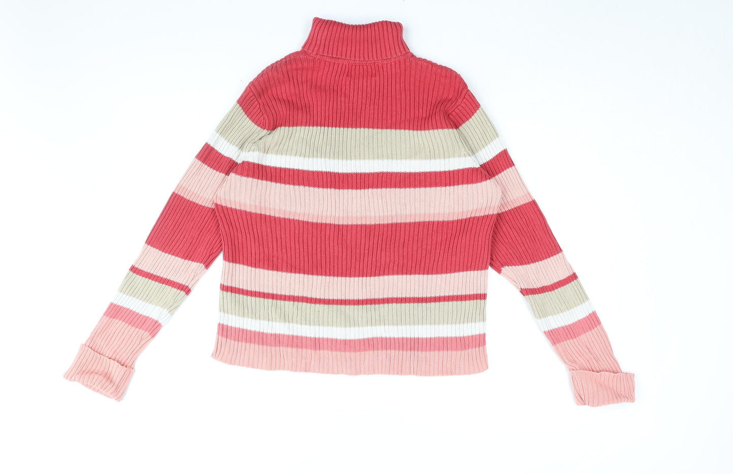 Senoma Womens Pink Roll Neck Striped Cotton Pullover Jumper Size XL