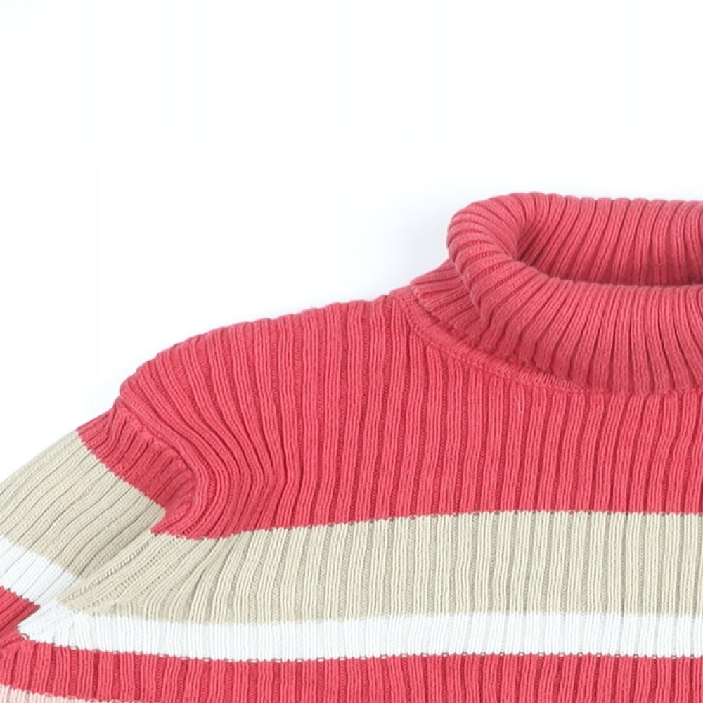 Senoma Womens Pink Roll Neck Striped Cotton Pullover Jumper Size XL
