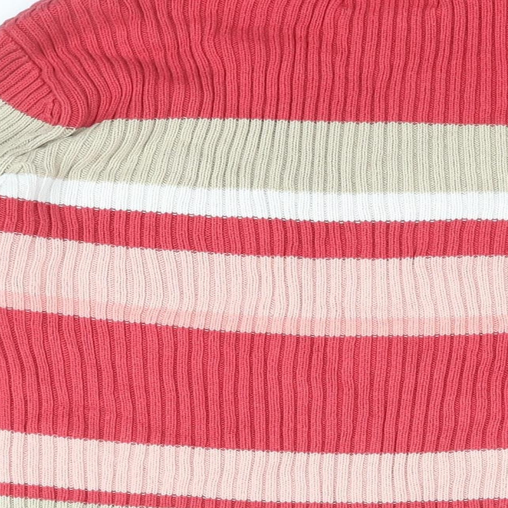 Senoma Womens Pink Roll Neck Striped Cotton Pullover Jumper Size XL