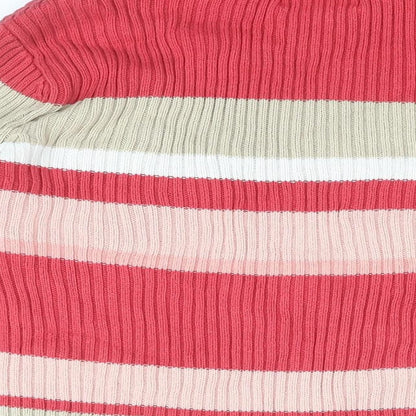 Senoma Womens Pink Roll Neck Striped Cotton Pullover Jumper Size XL