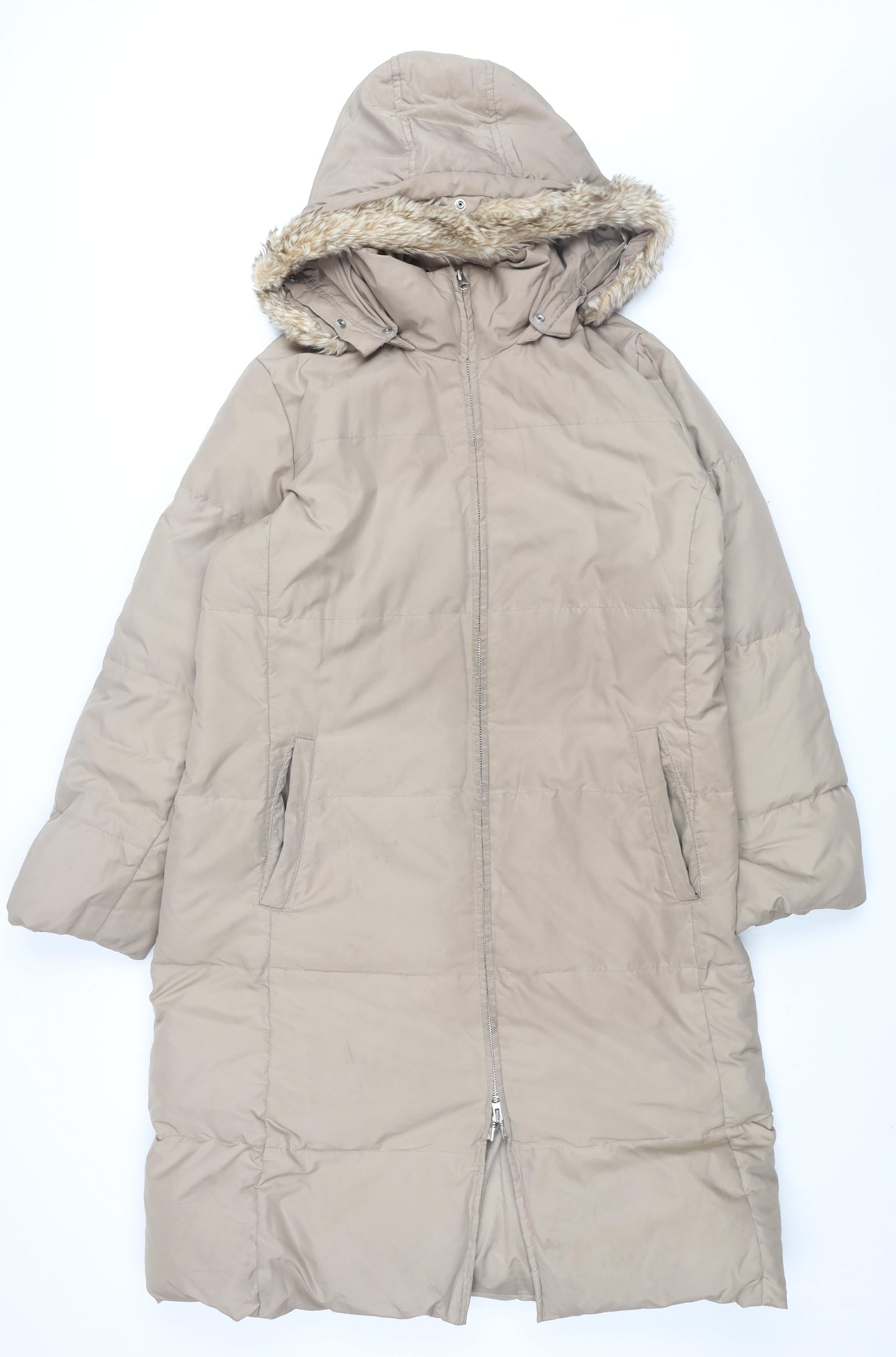 Gap Womens Beige Overcoat Coat Size XL Zip - Faux Fur Hood