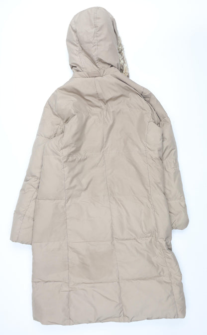 Gap Womens Beige Overcoat Coat Size XL Zip - Faux Fur Hood
