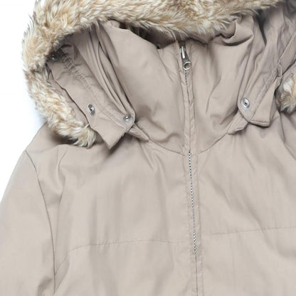 Gap Womens Beige Overcoat Coat Size XL Zip - Faux Fur Hood