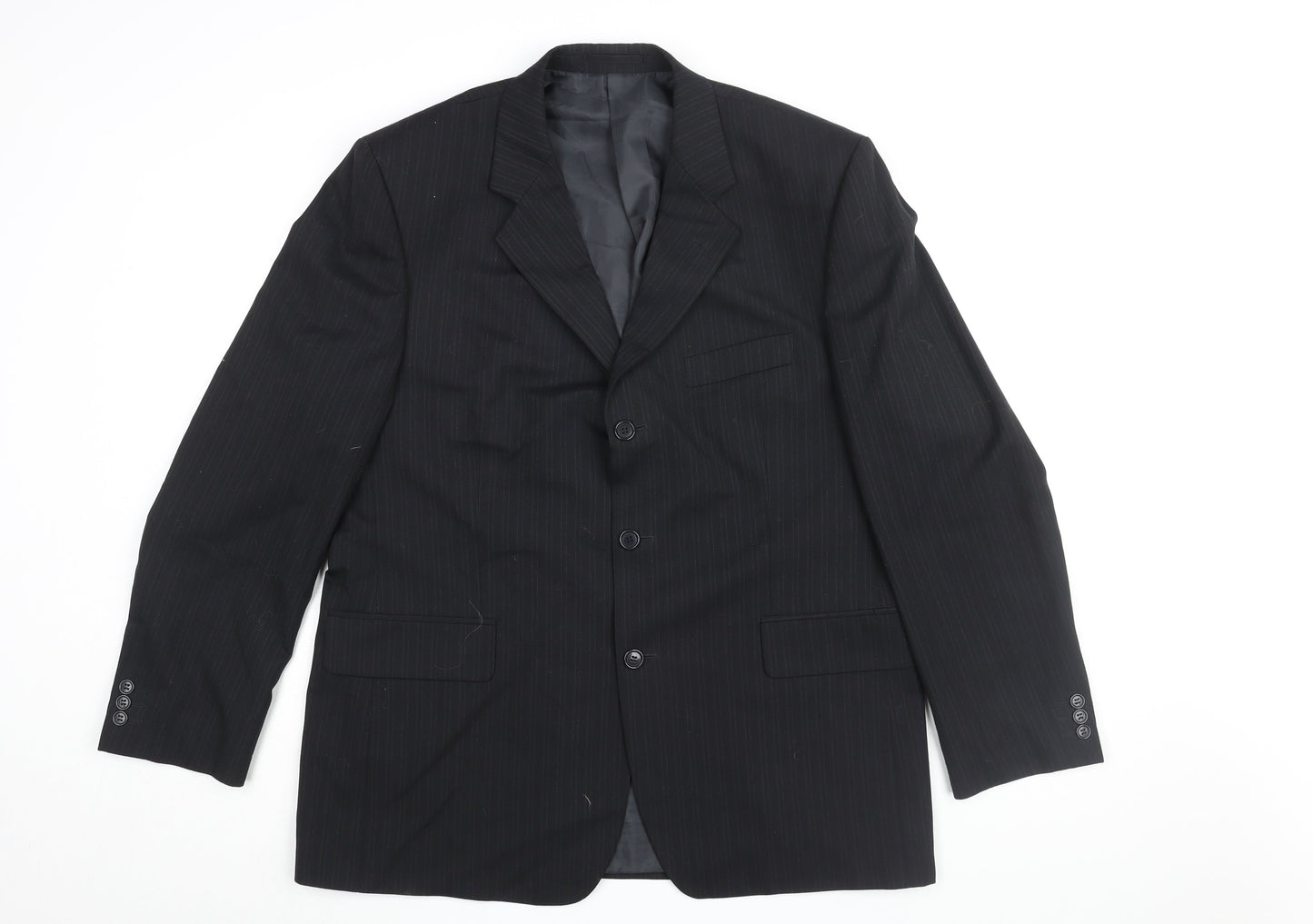 Mens UK Size 44 Pinstripe Regular Black Suit Jacket