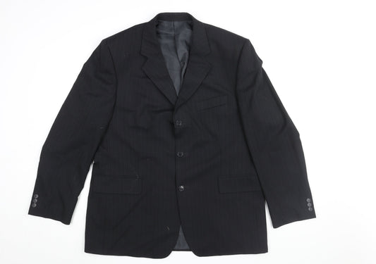 Mens UK Size 44 Pinstripe Regular Black Suit Jacket