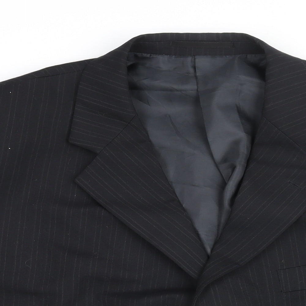 Mens UK Size 44 Pinstripe Regular Black Suit Jacket
